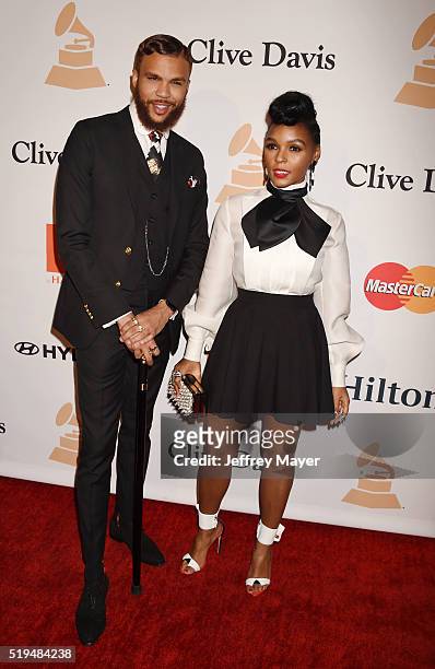 Recording artists Jidenna and Janelle Monae attend the 2016 Pre-GRAMMY Gala and Salute to Industry Icons honoring Irving Azoff at The Beverly Hilton...