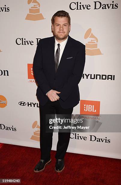 Personality James Corden attends the 2016 Pre-GRAMMY Gala and Salute to Industry Icons honoring Irving Azoff at The Beverly Hilton Hotel on February...