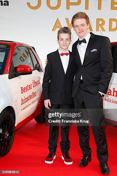 Nick Julius Schuck, Timur Bartels and smart attend the Jupiter Award 2016 on April 06, 2016 in Berlin, Germany.