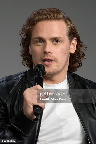 Actor Sam Heughan attends Apple Store Soho Presents Meet the Cast: "Outlander" at Apple Store Soho on April 6, 2016 in New York City.