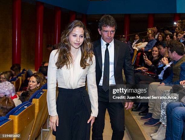 Actress Irene Escolar and actor Antonio Banderas attend "Altamira" photocall at Placio Festivales on April 1, 2016 in Santander, Spain.