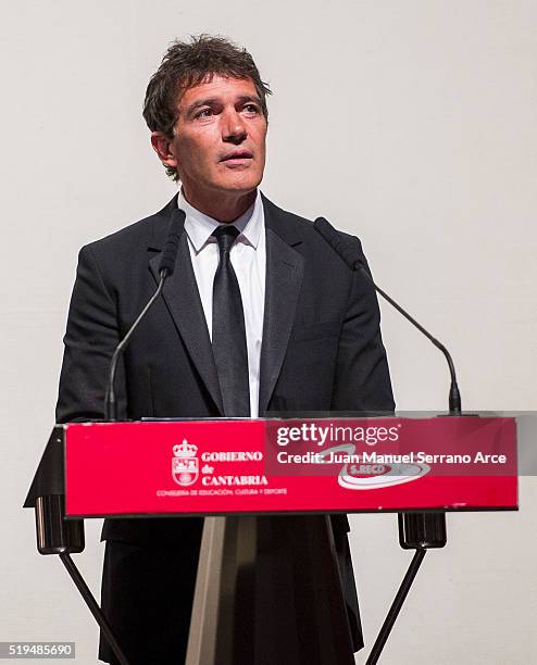 Spanish actor Antonio Banderas attends "Altamira" photocall at Placio Festivales on April 1, 2016 in Santander, Spain.