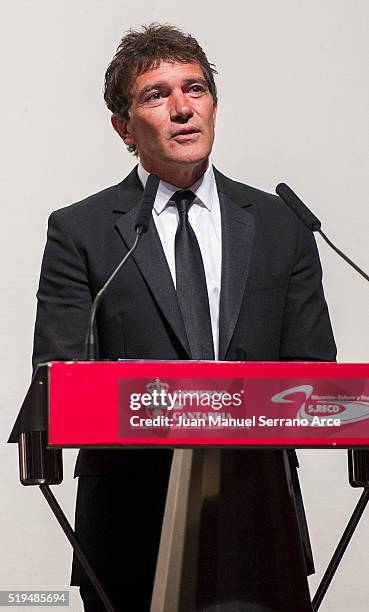 Spanish actor Antonio Banderas attends "Altamira" photocall at Placio Festivales on April 1, 2016 in Santander, Spain.