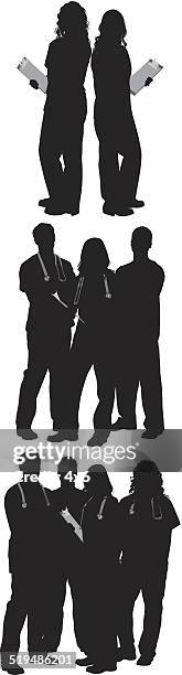 groups of doctor and patients - stethoscope silhouette stock illustrations