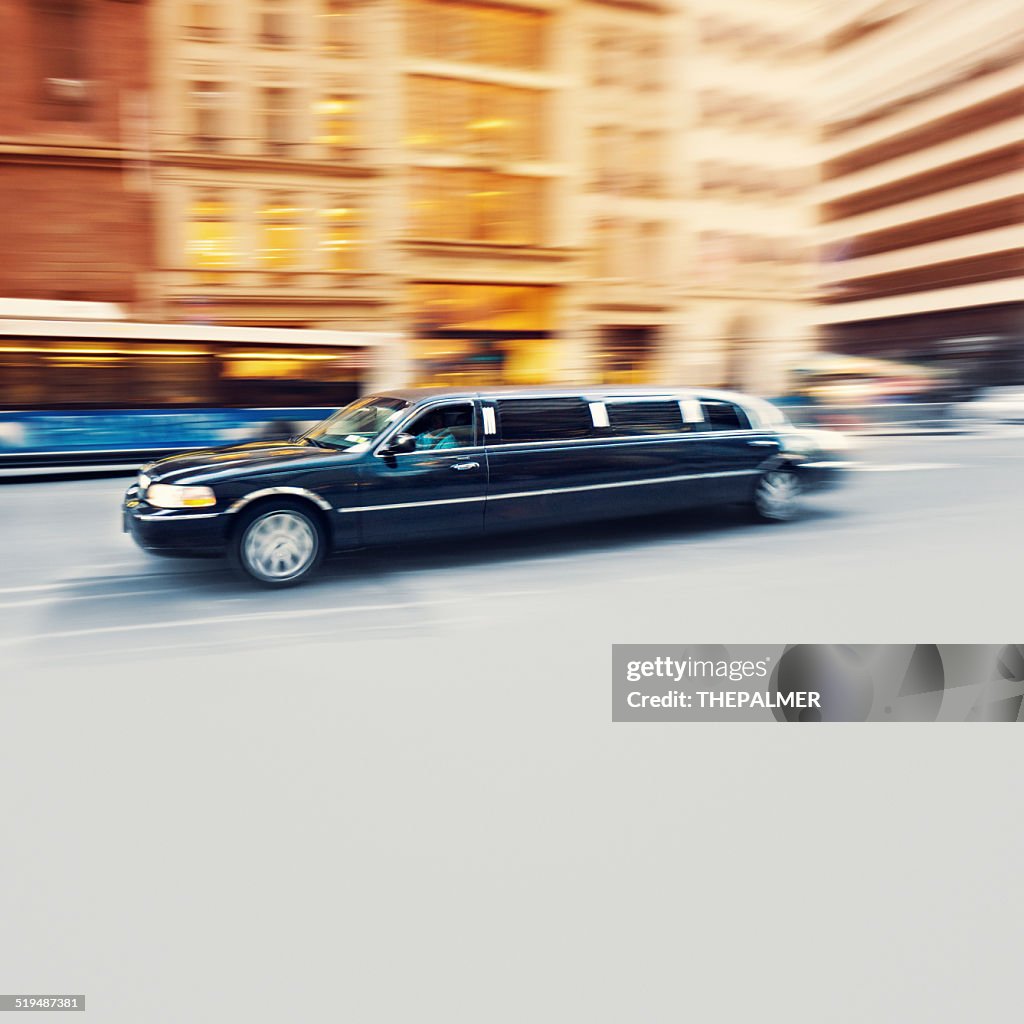 Black Limousine speeding in New York City