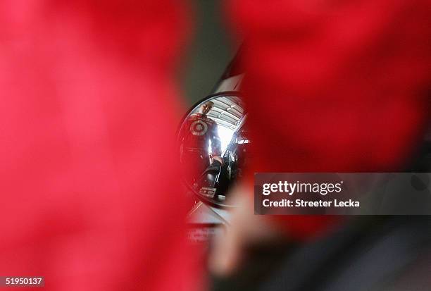 Casey Mears, driver of the Ganassi Racing Target Dodge Charger, prepares to enter his car during Nascar Nextel Cup testing, on January 13, 2005 at...