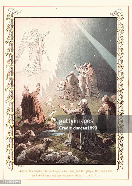 angel of the lord come upon them - shepherd stock illustrations