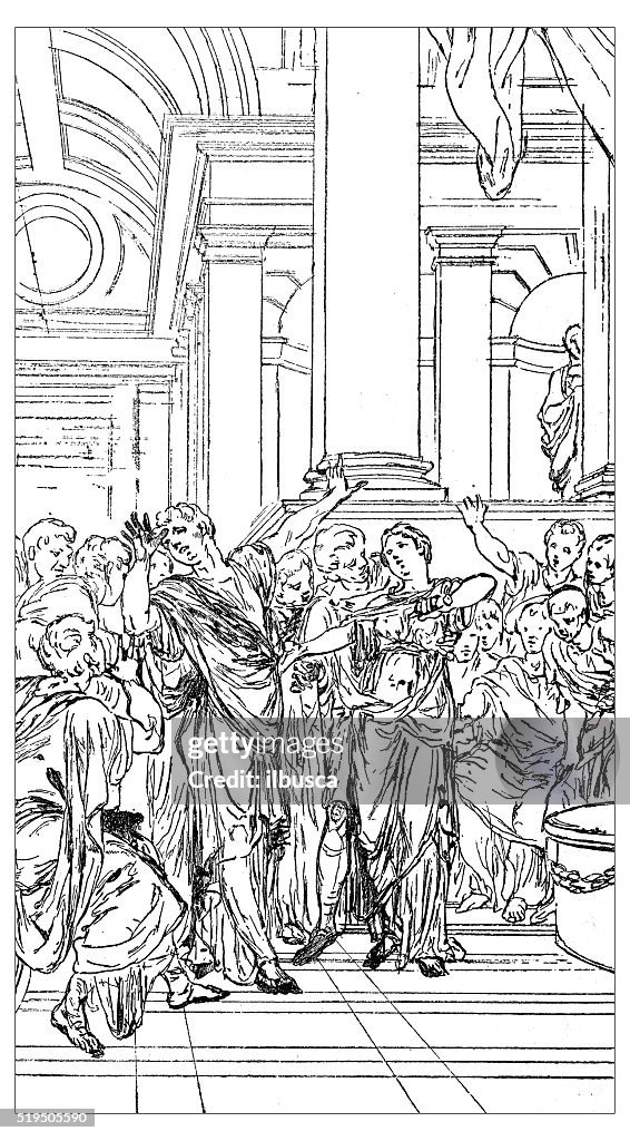 Antique illustration of scene of life of Catiline