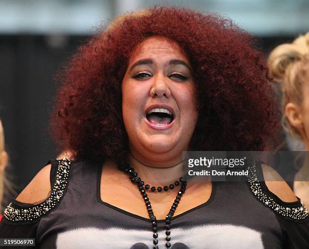 Casey Donovan performs during rehearsals for We Will Rock You on April 7, 2016 in Sydney, Australia.
