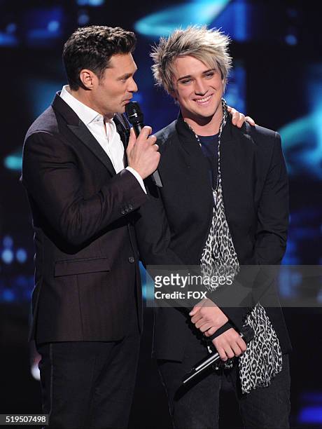 Host Ryan Seacrest announces eliminated contestant Dalton Rapattoni onstage at FOX's American Idol Season 15 on April 6, 2016 at the Dolby Theatre in...