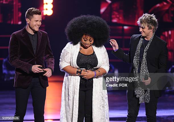 Contestants Trent Harmon, La' Porsha Renae and Dalton Rapattoni onstage at FOX's American Idol Season 15 on April 6, 2016 at the Dolby Theatre in...