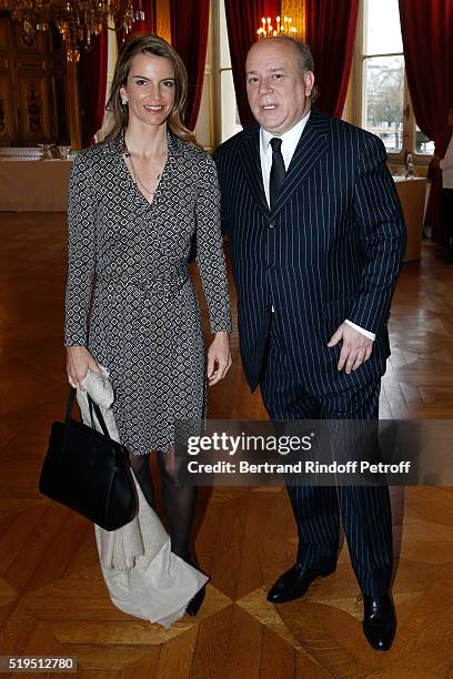 Writer Felicite Herzog and Marc Lambron attend writer Marc Lambron receives "L'Epee d'Academicien" of "Academie Francaise" on April 6, 2016 in Paris,...