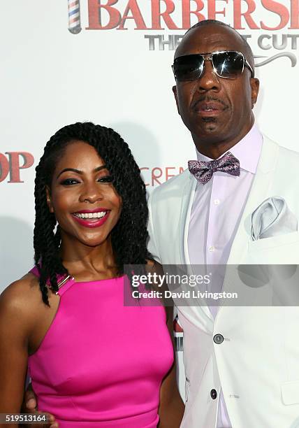 Actor J. B. Smoove and wife Shahidah Omar attend the premiere of New Line Cinema's "Barbershop: The Next Cut" at the TCL Chinese Theatre on April 6,...