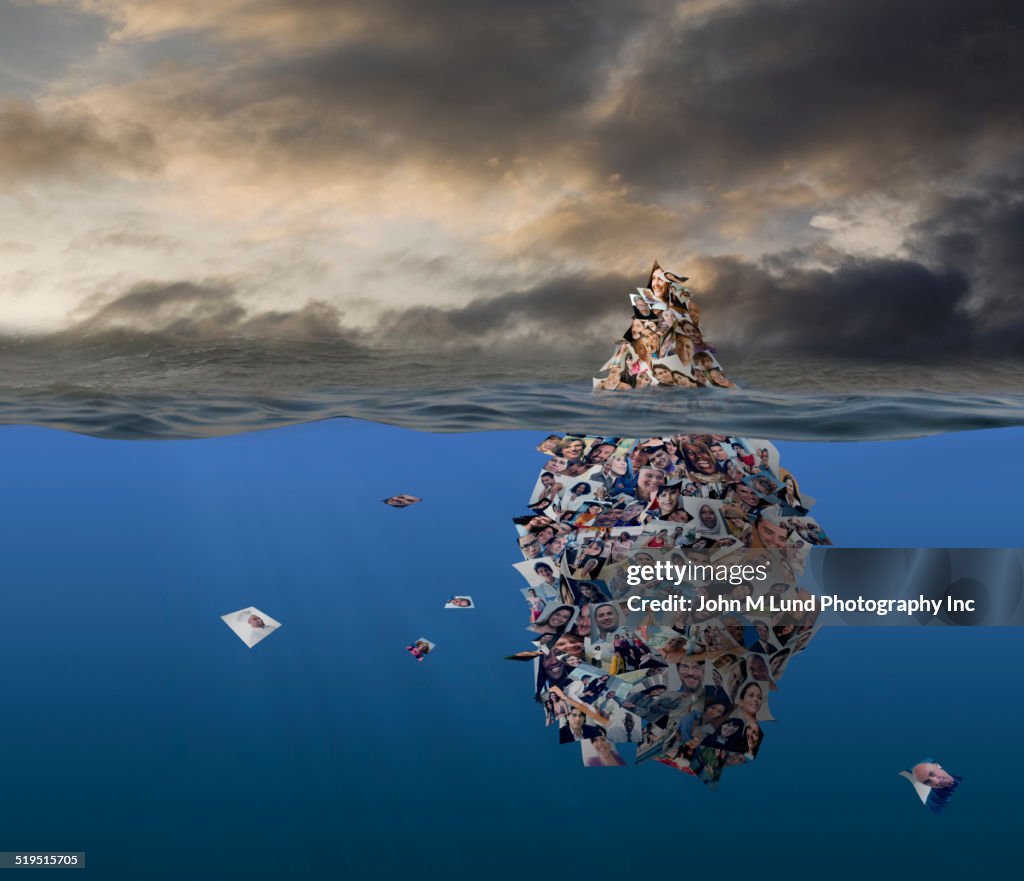 Collection of images forming iceberg in ocean