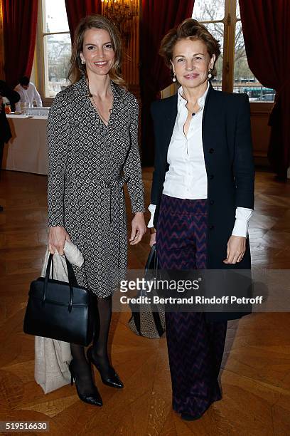 Writer Felicite Herzog and guest attend writer Marc Lambron receives "L'Epee d'Academicien" of "Academie Francaise" on April 6, 2016 in Paris, France.
