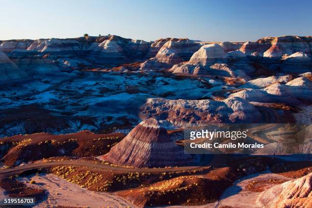 multicolor rock formations in mountainous remote landscape, petrified forest national park, arizona, united states - 化石の森国立公園 ストックフ�ォトと画像