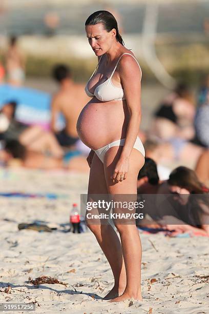 Heavily pregnant Francesca Cumani enjoys a day at the beach on April 6, 2016 in Sydney, Australia.
