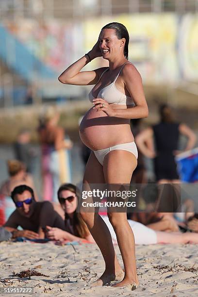 Heavily pregnant Francesca Cumani enjoys a day at the beach on April 6, 2016 in Sydney, Australia.