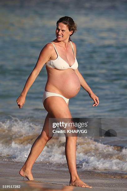 Heavily pregnant Francesca Cumani enjoys a day at the beach on April 6, 2016 in Sydney, Australia.