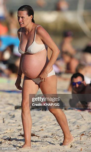 Heavily pregnant Francesca Cumani enjoys a day at the beach on April 6, 2016 in Sydney, Australia.