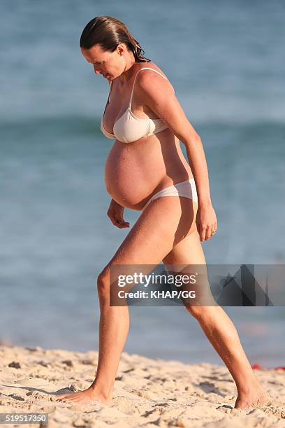 Heavily pregnant Francesca Cumani enjoys a day at the beach on April 6, 2016 in Sydney, Australia.