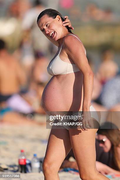 Heavily pregnant Francesca Cumani enjoys a day at the beach on April 6, 2016 in Sydney, Australia.