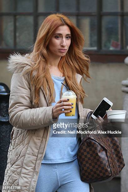 Stacey Solomon seen leaving Whiteleys' after appearing on The Wright Stuff on April 5, 2016 in London, England.