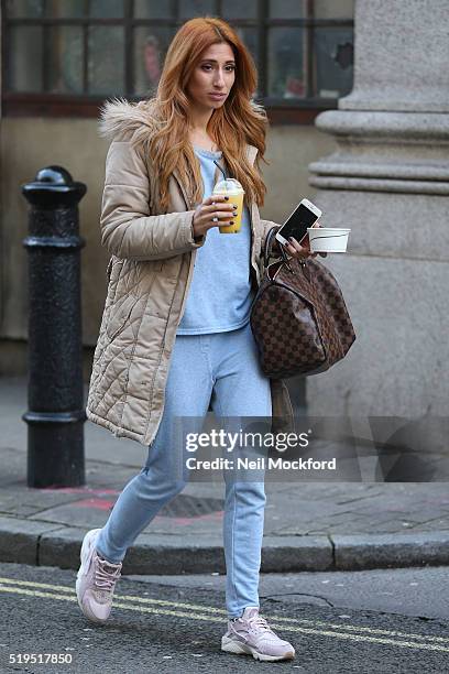 Stacey Solomon seen leaving Whiteleys' after appearing on The Wright Stuff on April 5, 2016 in London, England.