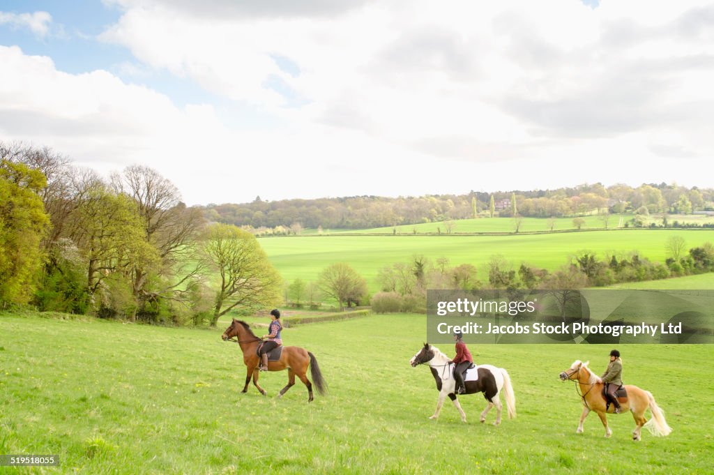 Horseback riders in rural field