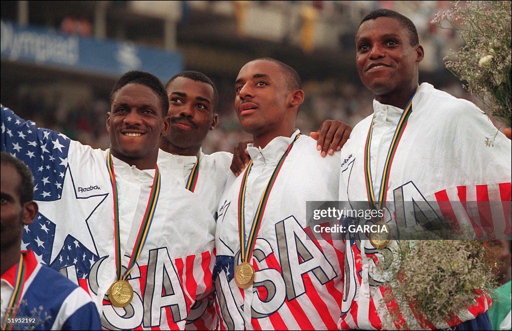 US 4x100 relay team (from L to R) , Dennis Mitchel