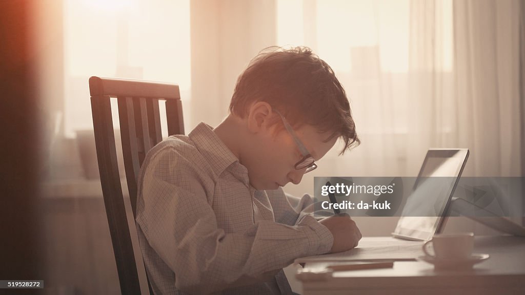 Cute boy making his homework