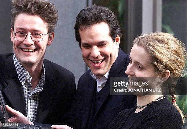 Co-founders of the late holiday and flight company " Lastminute.com" Brent Hoberman and Martha Lane Fox with their Chief Financial Officer Julian...