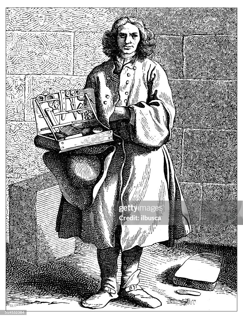 Antica Illustrazione di persone e le opportunità di lavoro da Parigi : Forbici fornitore