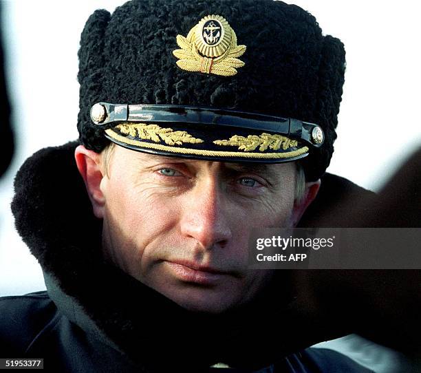 Russian President-elect Vladimir Putin watches the tactical exercises of Russia's Northern Fleet in the Barentsevo Sea, 06 April 2000. Vladimir Putin...