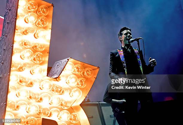 Musician Brandon Flowers of The Killers performs onstage during the grand opening of T-Mobile Arena on April 6, 2016 in Las Vegas, Nevada.