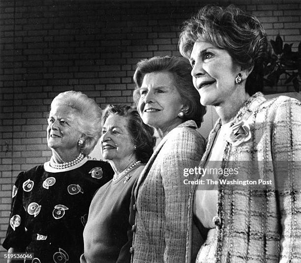 First Ladies from left to right: Barbara Bush, Ladybird Johnson, Betty Ford, and Nancy Reagan at the Botanic Garden in Washington, DC on May 11, 1994.