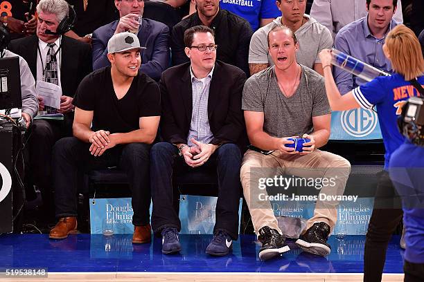 New York Mets players Michael Conforto and Noah Syndergaard attend the Charlotte Bobcats vs New York Knicks game at Madison Square Garden on April 6,...