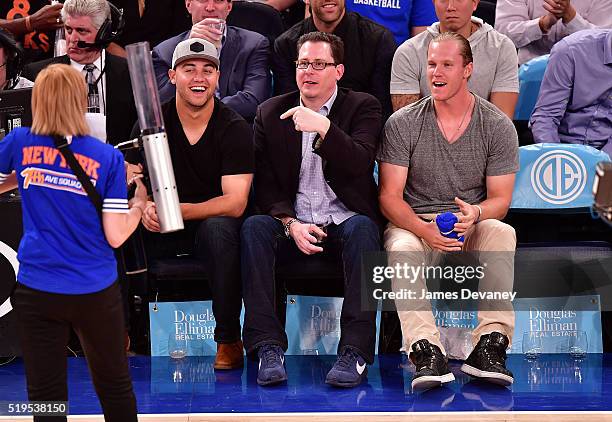 New York Mets players Michael Conforto and Noah Syndergaard attend the Charlotte Bobcats vs New York Knicks game at Madison Square Garden on April 6,...