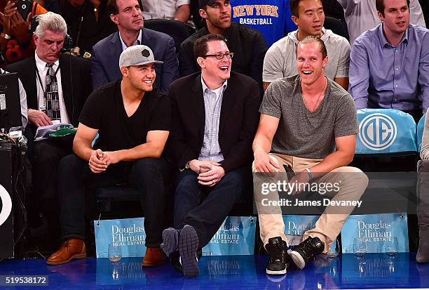 New York Mets players Michael Conforto and Noah Syndergaard attend the Charlotte Bobcats vs New York Knicks game at Madison Square Garden on April 6,...