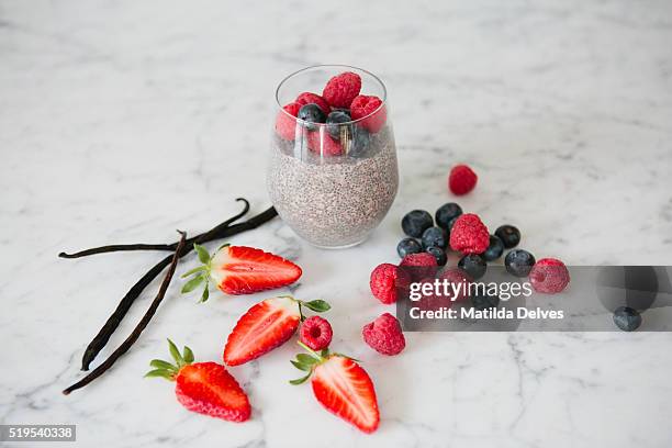 chia seed pudding with blue berries - subway tile kitchen stock pictures, royalty-free photos & images