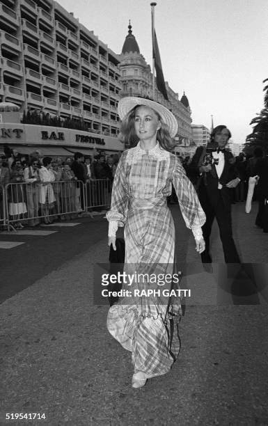 French actress Brigitte Fossey arrives for the screening on May 13, 1977 during Cannes Film Festival. AFP PHOTO RAPH GATTI