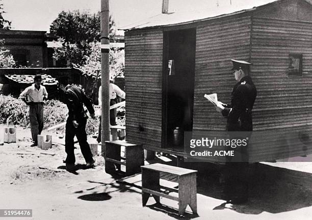 Picture taken 05 April 1938 in Coyoacan showing one of the frame shanties in wich Mexican police lived while guarding Leon Trotsky, the exiled...