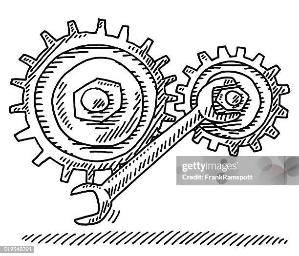 repairing gears wrench tool drawing - nuts isolated stock illustrations