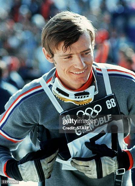 Portrait of French skier Jean-Claude Killy taken 17 February 1968 in Chamrousse, near Grenoble , during the Winter Olympic Games. Killy won three...