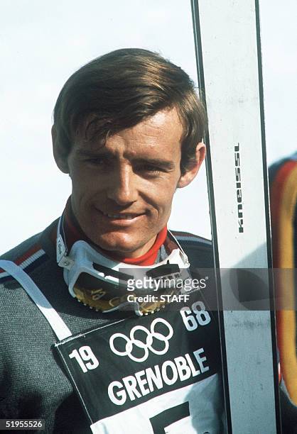 Portrait of French skier Jean-Claude Killy taken 17 February 1968 in Chamrousse, near Grenoble , during the Winter Olympic Games. Killy won three...