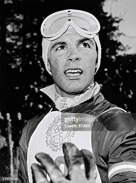 Portrait of Austrian skier Toni Sailer taken in February 1956 in Cortina d'Ampezzo during the Winter Olympic Games. Sailer won three gold medals ....
