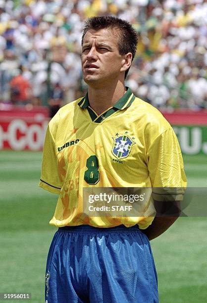 Portrait of Brazilian midfielder Dunga, taken 24 June 1994 in Stanford before the World Cup first round soccer match between Brazil and Cameroon. AFP...