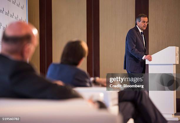 Antonis Samaras, Greece's former prime minister, speaks during the Credit Suisse Asian Investment Conference in Hong Kong, China, on Thursday, April...