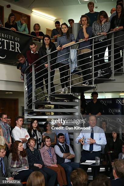 Prime Minister, David Cameron addresses students at Exeter University on April 7, 2016 in Exeter, England. The Government have announced that every...