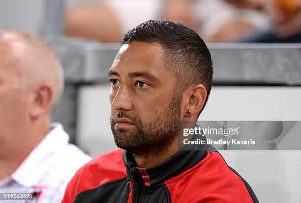 Benji Marshall of the Dragons watches on during the round six NRL match between the Brisbane Broncos and the St George Illawarra Dragons at Suncorp...